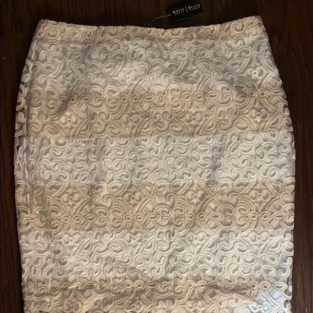 White House Black Market Embellished Cream Tan Pencil Skirt